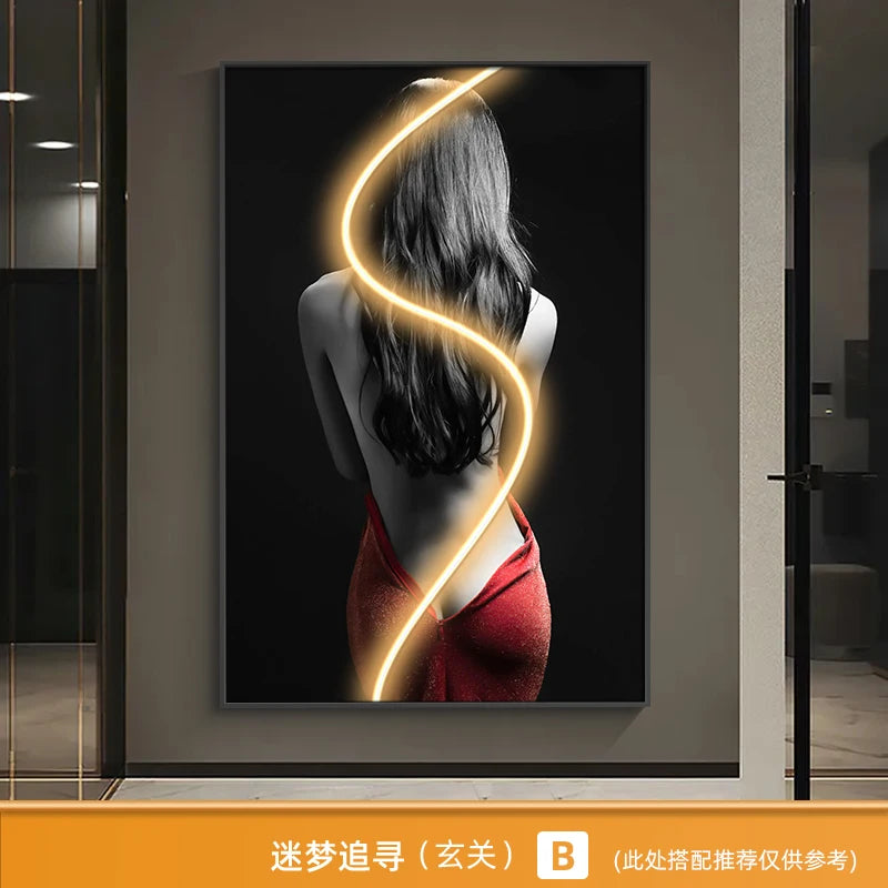 Innovate store Art Beautiful Woman Painting Led Light