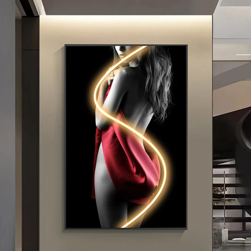 Innovate store Art Beautiful Woman Painting Led Light