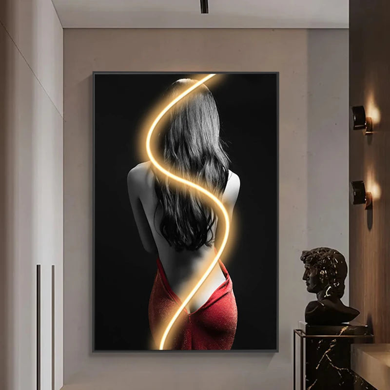 Innovate store Art Beautiful Woman Painting Led Light