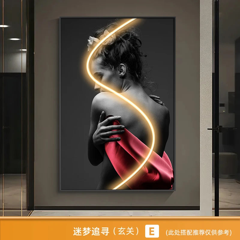 Innovate store Art Beautiful Woman Painting Led Light