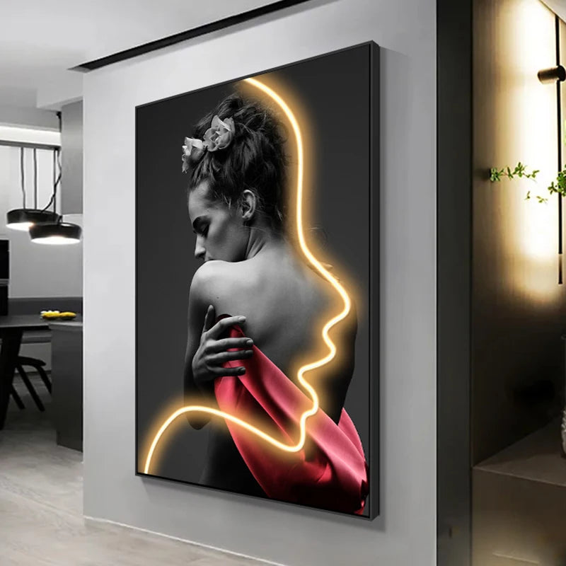 Innovate store Art Beautiful Woman Painting Led Light