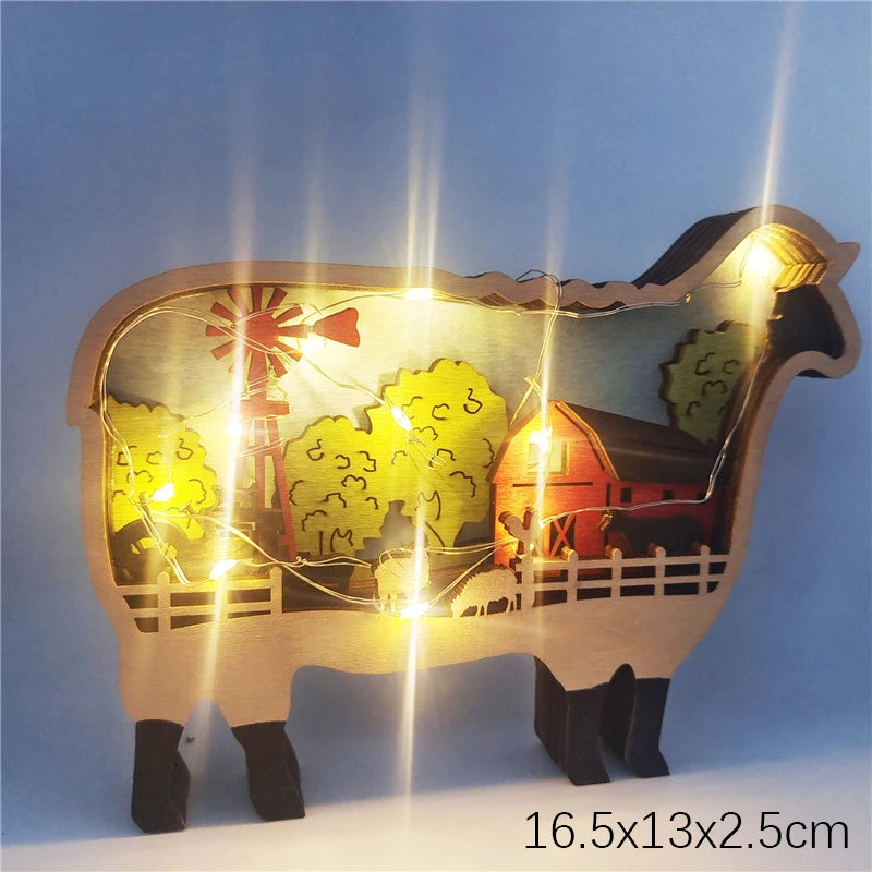 Innovate store Wooden Bear Elk Wolf eagle Animal LED Light