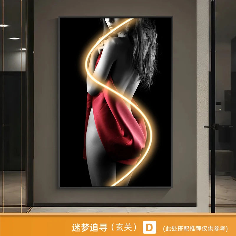 Innovate store Art Beautiful Woman Painting Led Light