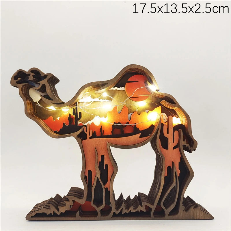 Innovate store Wooden Bear Elk Wolf eagle Animal LED Light