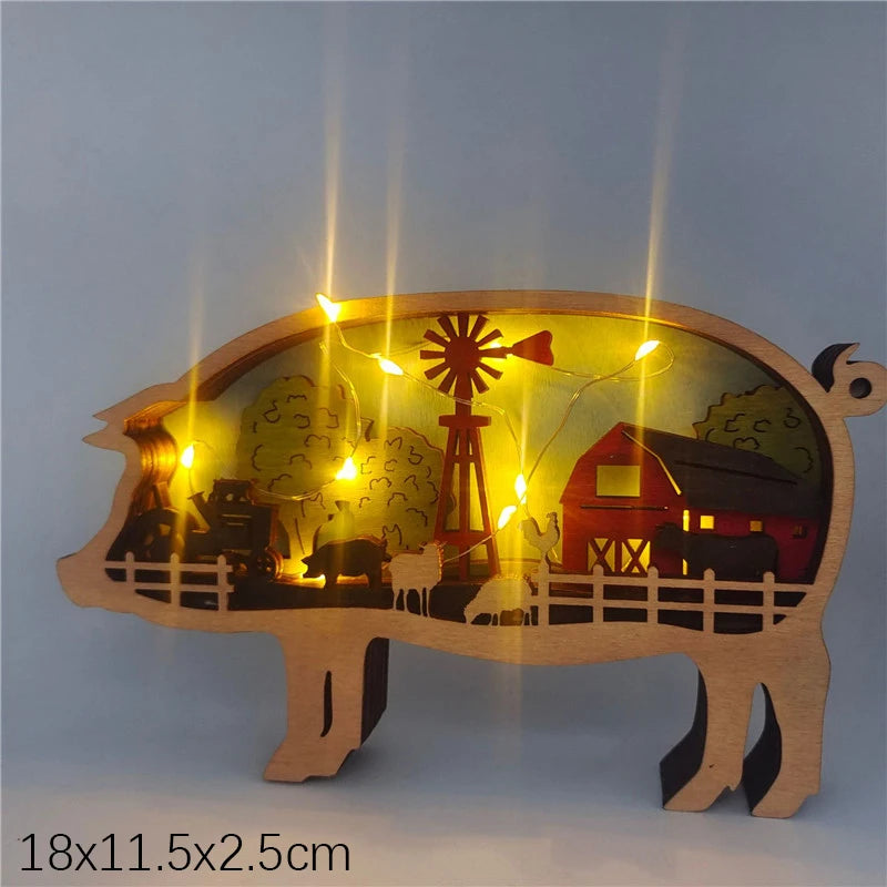 Innovate store Wooden Bear Elk Wolf eagle Animal LED Light