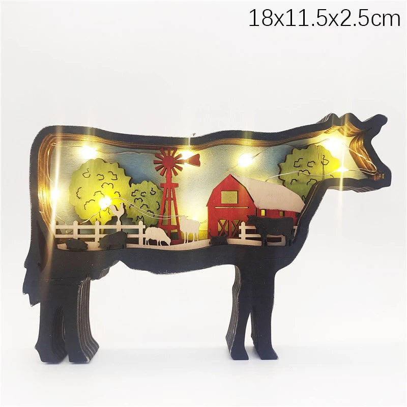 Innovate store Wooden Bear Elk Wolf eagle Animal LED Light