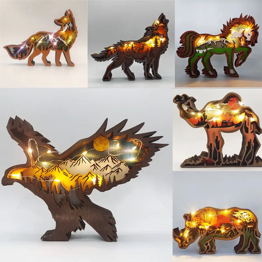 Innovate store Wooden Bear Elk Wolf eagle Animal LED Light