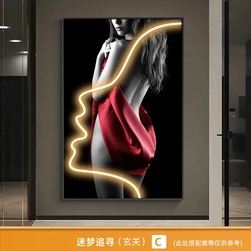 Innovate store Art Beautiful Woman Painting Led Light