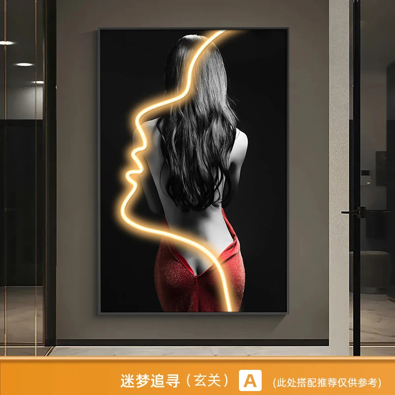 Innovate store Art Beautiful Woman Painting Led Light