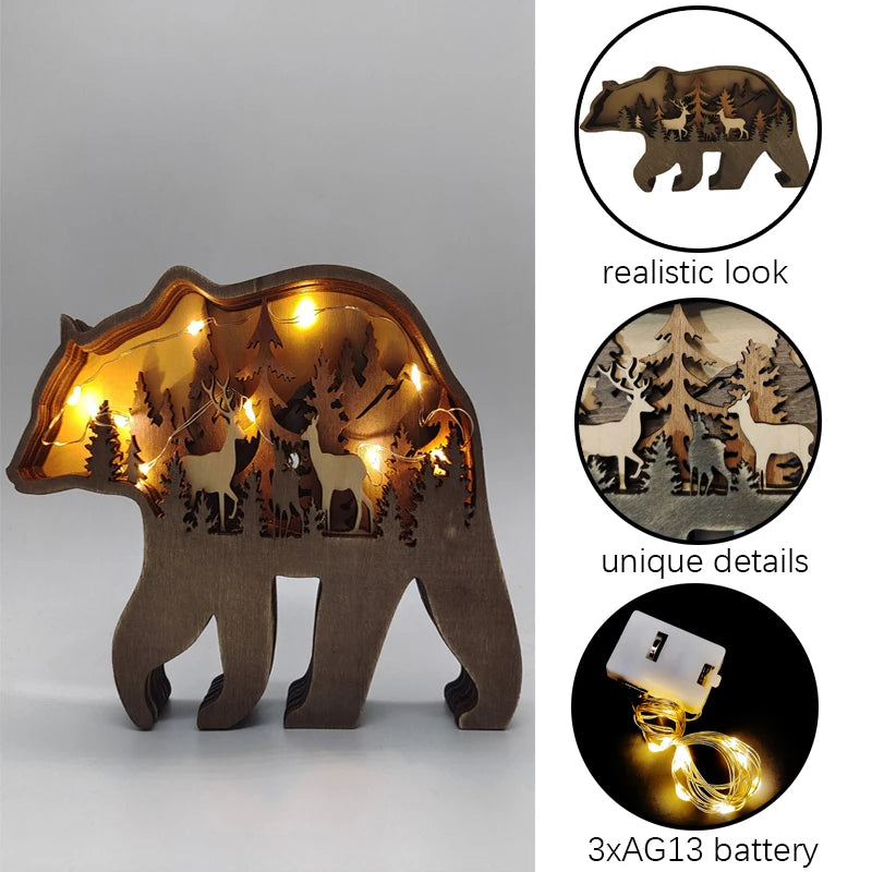 Innovate store Wooden Bear Elk Wolf eagle Animal LED Light