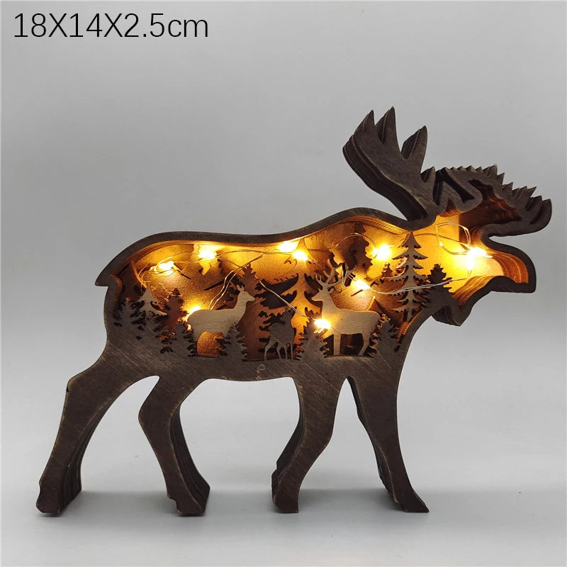 Innovate store Wooden Bear Elk Wolf eagle Animal LED Light