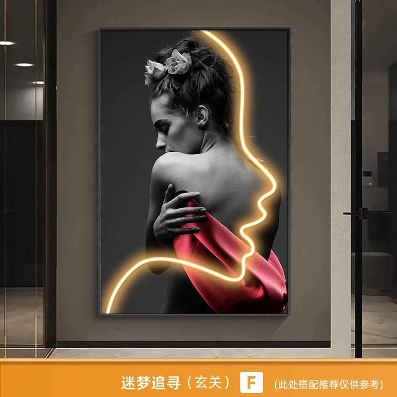 Innovate store Art Beautiful Woman Painting Led Light