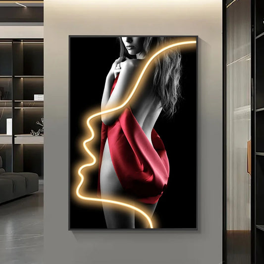 Innovate store Art Beautiful Woman Painting Led Light